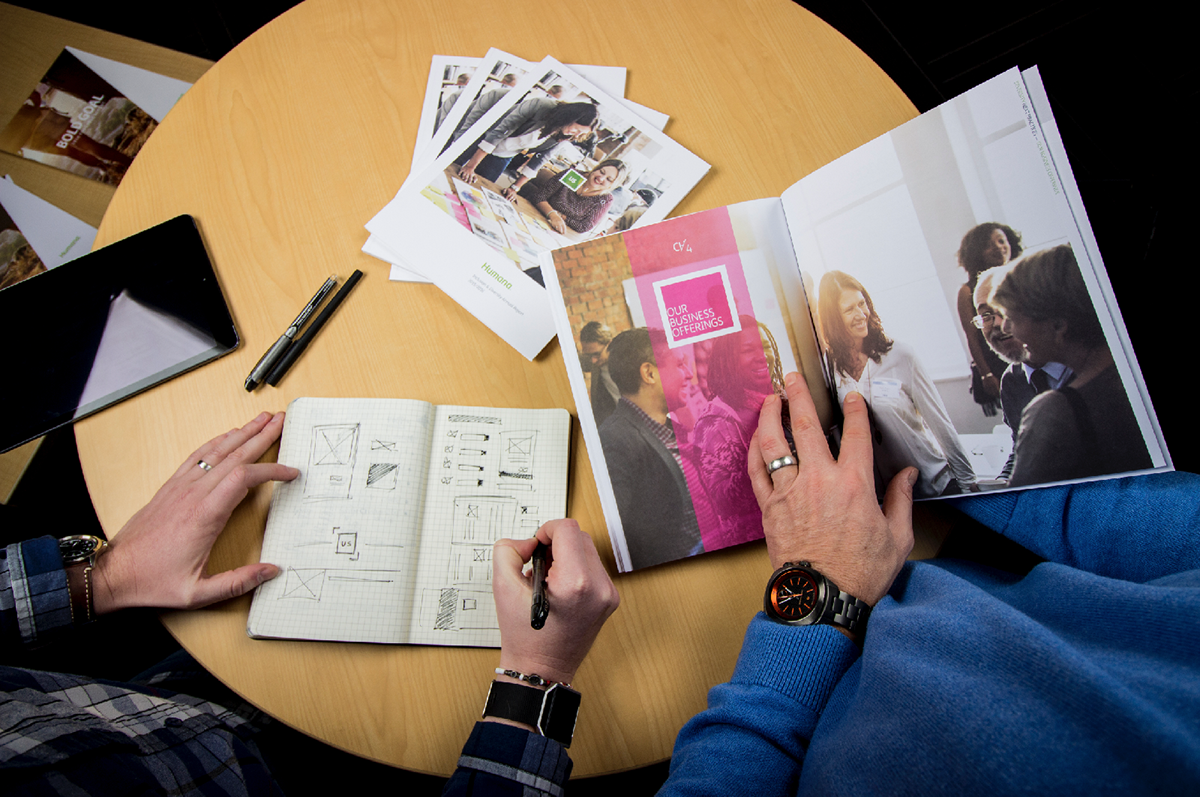 Team design review with business offerings materials