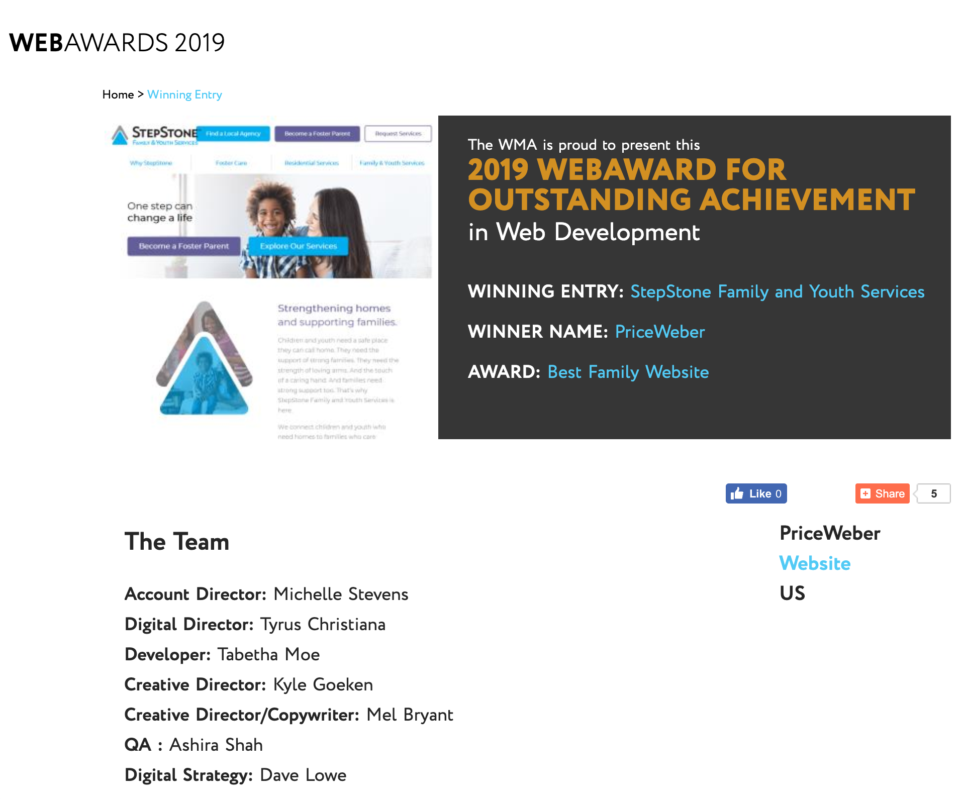 2019 WEBAWARD recognition for Outstanding Achievement in Web Development - Best Family Website