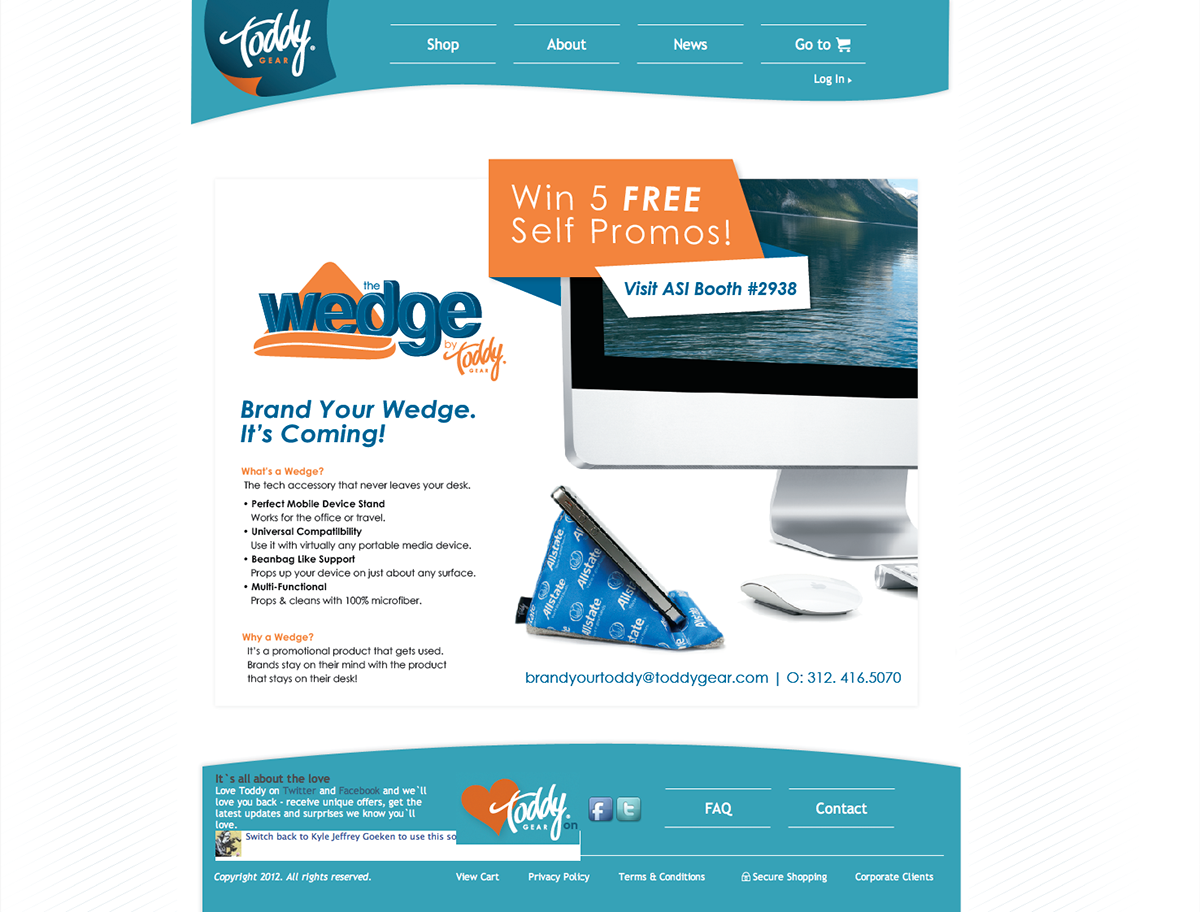 B2B promotional page - Brand Your Wedge corporate gifting program for ASI trade show